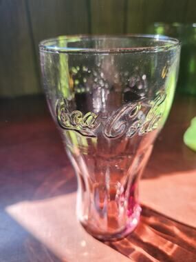 Vintage Coca-Cola Script Logo Flare Glass Footed Soda Fountain Tumbler pink tint